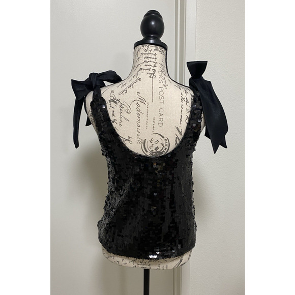 Maeve Bouse Womens Small Black Sleeveless Sequin Bow Tie Straps Hoilday - Picture 3 of 11